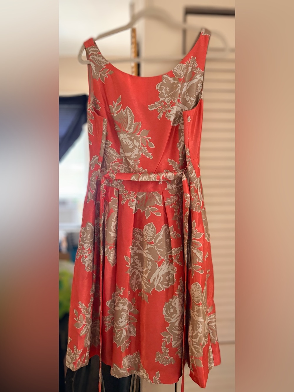 Jessica Howard Coral Midi Dress with Taupe Floral Print